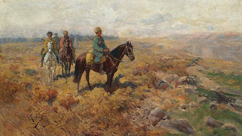 Franz Roubaud Horsemen in the hills china oil painting image